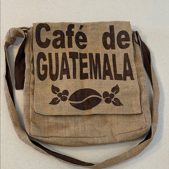 Café de Guatemala Crossbody Messenger Bag Coffee Bean Repurposed Jute Burlap - Picture 5 of 10
